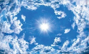 Blue sky, white clouds and the sun wall mural - 2305