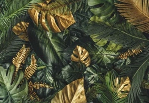 Green and golden leaves wall mural - 13803