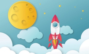 Rocket to the moon, kid's bedroom wall poster - 13606