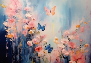 Flowers Composition Butterflies Wallpaper Mural - 15358