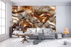 Gold color wallpaper with art shiny elements - 10576 - Img 2