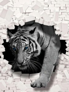 Tiger breaking through brick wall - 10400A