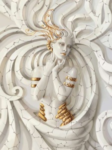 Enchantress statue wall mural with gold elements - 10211A - Img 1
