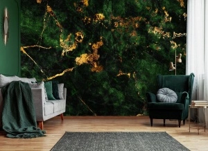 Marble texture dark green gold wall mural - 14145 - Img 2
