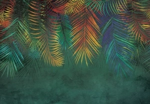 Nature leaves colourful dark green wall mural - 14133