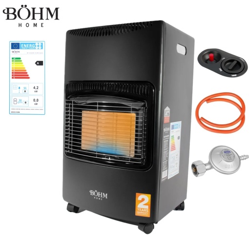Soba pe gaz GPL BÖHM BF-003A , 4,20 kW , 3 trepte de putere , 20-80 m², Regulator GPL + Furtun GPL 1,5 m