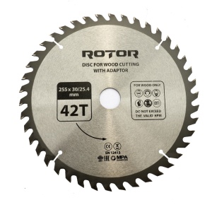 Disc taiat lemn ROTOR 255*30/25,4 cu adaptor 42T - Img 1