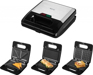 Sandwich-maker ECG S3173 3in1 Triangle, 750W, 3 tipuri de placi detasabile, negru-otel inoxidabil - Img 2