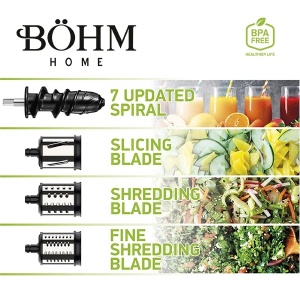 Storcător de fructe și legume cu presare la rece și răzătoare multifuncțională, 150 W,Material Fără BPA, BÖHM BM1533SM - Img 6