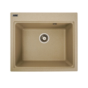 Chiuvetă din compozit de granit pentru bucătărie ELEFANT PREMIUM 5852 VESTA Safari bej, 580 x 518 mm - Img 5