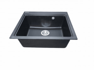 Chiuvetă din compozit de granit pentru bucătărie ELEFANT PREMIUM 5852 VESTA Negru metalic 580 x 518 mm - Img 2