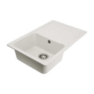 Chiuvetă din compozit de granit pentru bucătărie ELEFANT PREMIUM 7850 VERONA Alba 775 x 495 mm - Img 8