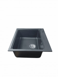 Chiuvetă din compozit de granit pentru bucătărie ELEFANT PREMIUM 5852 VESTA Negru metalic 580 x 518 mm - Img 3
