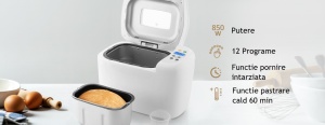 Masina de facut paine ETA 2149 Harmony II, 850W, 12 programe, capacitate 1,5 kg, alb - Img 2