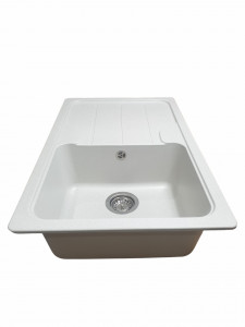 Chiuvetă din compozit de granit pentru bucătărie ELEFANT PREMIUM 7850 VERONA Alba 775 x 495 mm - Img 3