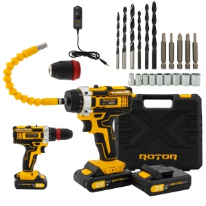 Trusa autofiletanta pe acumulator 21V ROTOR RCD21 + biti, 1350 RPM, Brushless - Img 6
