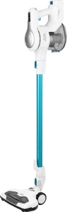 Aspirator vertical portabil 2in1 ECG VT 3620 Jean, 130 W, baterie Li-Ion 22.2 V, recipient 1.2 L, alb cu albastru - Img 1
