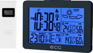 Statie meteo interior-exterior ECG MS 200 Grey, senzor extern fara fir, LCD, ceas, alarma - Img 1