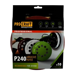 Disc abraziv pentru slefuitor cu excentric KD225.240 PROCRAFT (Set 10 buc) Diametru: 225 mm Granulatie: P240 - Img 1