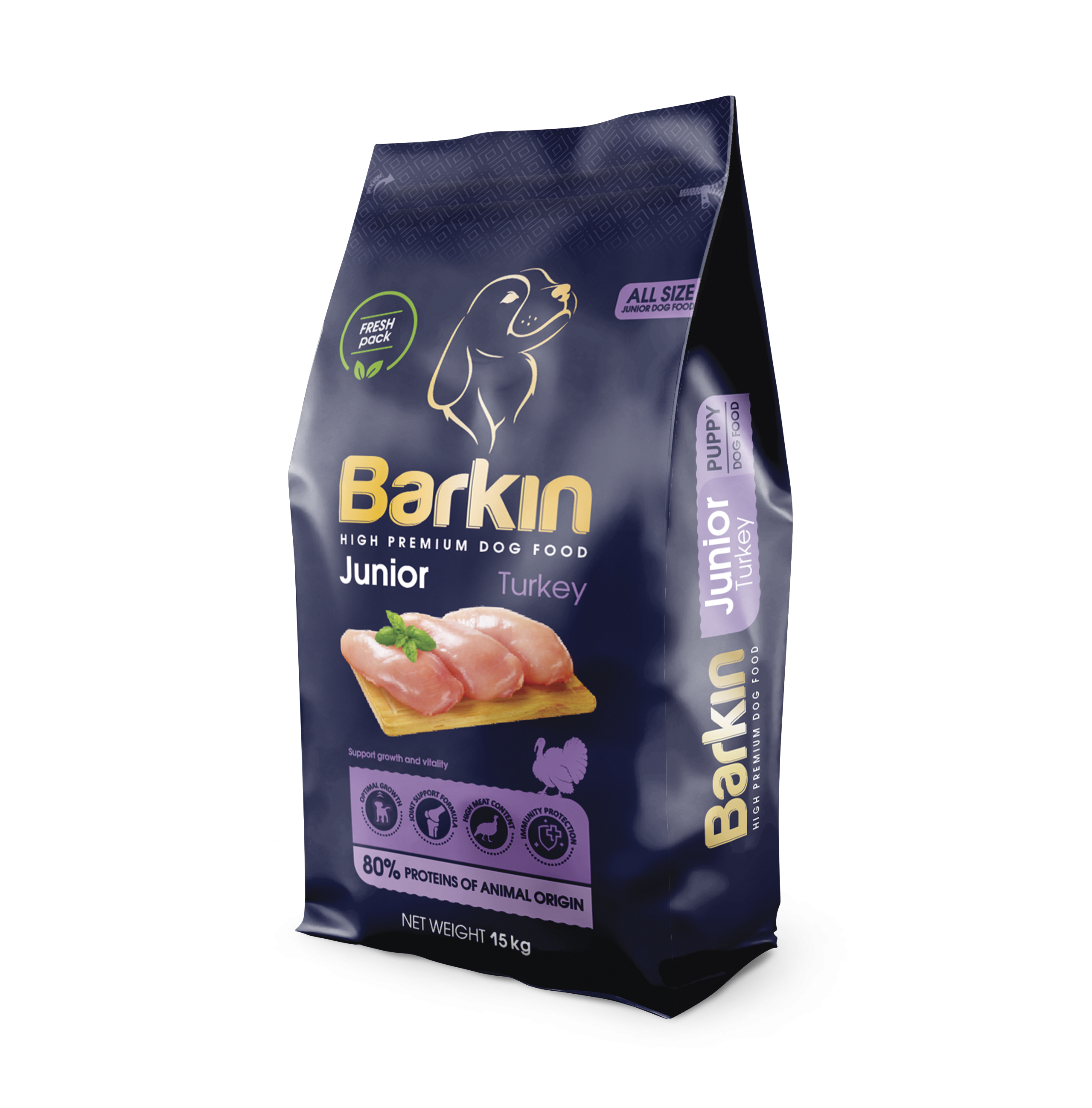 Barkin Junior All Size – hrană uscată cu curcan, 15 kg