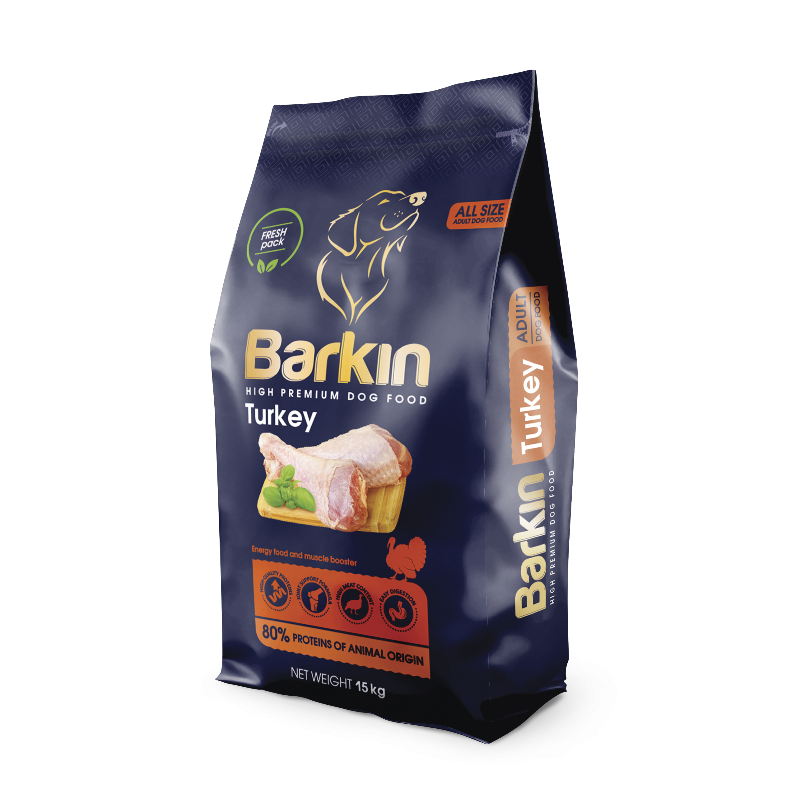 Barkin Adult All Size – hrană uscată cu curcan, 15 kg