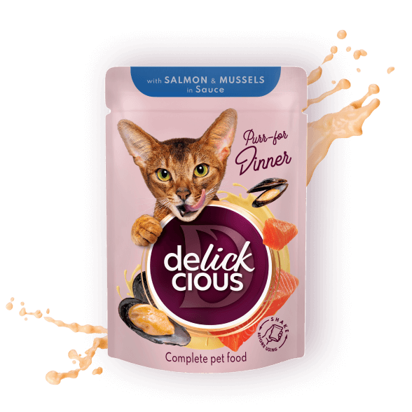 Delickcious Cat - Felii de Somon și Midii în Sos - 85g