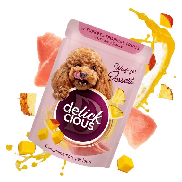 Delickcious Dog - Fulgi de Curcan și Fructe Tropicale în Sos Cremos - 80g