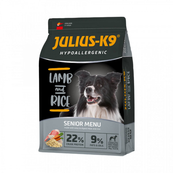 Julius K9 Senior - Hrana uscata super-premium, hipoalergenica - Miel si Orez - 3kg