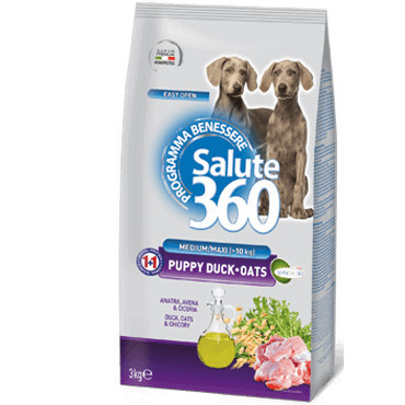 Salute 360 Puppy Mediu-Maxi - Hrana uscata super-premium - Rata si Ovaz - 3kg