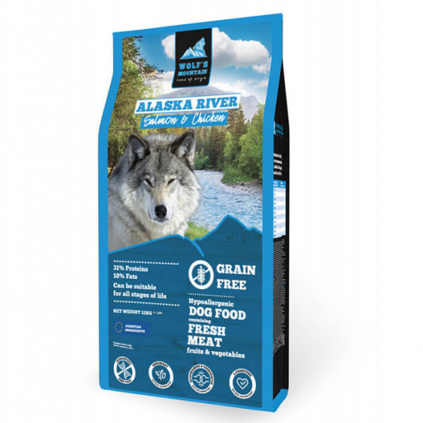 Wolf’S Mountain Alaska River - Somon & Pui si Fructe & Legume - 12kg - Hrana completa super-premium, hipoalergenica