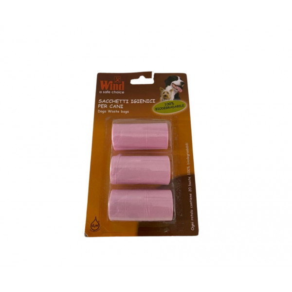 Pungi igienice, pentru caini - set 3 role x 20buc. - Roz