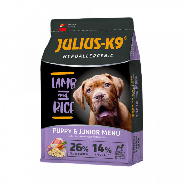 Julius K9 Puppy - Hrana uscata super-premium, hipoalergenica - Miel si Orez - 3kg