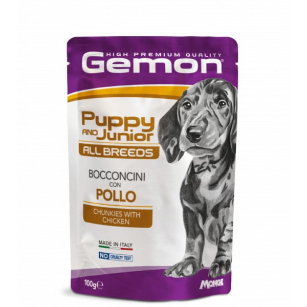 Gemon Chunkies Puppy & Junior All Breeds - Hrana umeda completa - Pui - 100g