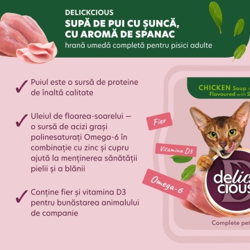 Delickcious Cat - Supa de Pui cu Sunca si Spanac - 80g - Img 3