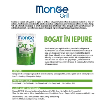 Monge Grill Chunkies Cat - Hrana umeda super-premium - Iepure - 85g - Img 2