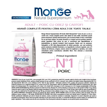 Monge Natural Superpremium Monoprotein Adult All Breeds - Porc si Orez - 12kg - Img 2