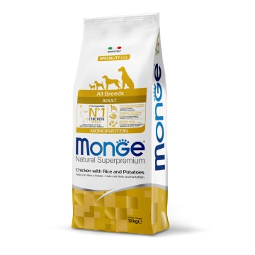 Monge Natural Superpremium Monoprotein Adult All Breeds - Pui si Orez - 12kg