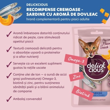 Delickcious Cat - Snack Cremos cu Sardine si Dovleac - 4x15g - Img 2