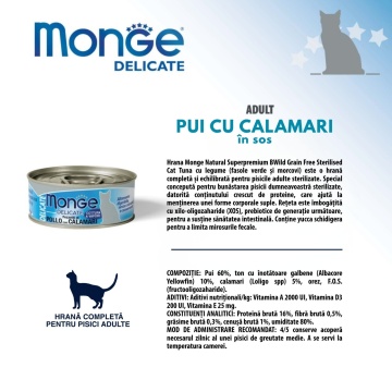 Monge Delicate Cat - Hrana umeda super-premium - Pui si Calamar - 80g - Img 2