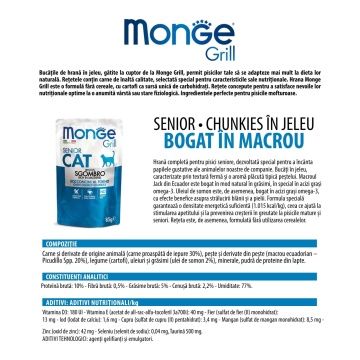 Monge Grill Chunkies Senior Cat - Hrana umeda super-premium - Macrou - 85g - Img 2