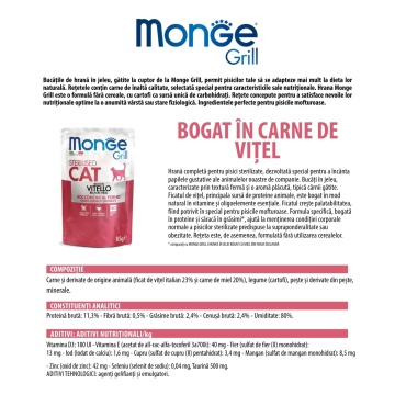 Monge Grill Chunkies Sterilised Cat - Hrana umeda super-premium - Vitel - 85g - Img 2