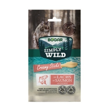 Recompense pentru pisici - Bogar Simply Wild - Creamy Sticks - Somon - 5 x 15 g