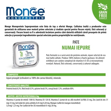 Monge Monoprotein Pate - Hrana umeda super-premium - Iepure - 150g - Img 2