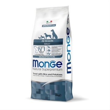 Monge Natural Superpremium All Breeds Adult Monoprotein - Pastrav cu Orez si Cartofi - 12kg