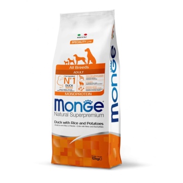 Monge Natural Superpremium Monoprotein Adult All Breeds - Rata si Orez - 12kg