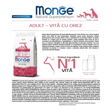 Monge Natural Superpremium Monoprotein Adult All Breeds - Vita si Orez - 12kg - Img 2