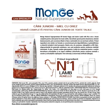 Monge Natural Superpremium Puppy & Junior All Breeds - Miel, Orez si Cartofi - 12kg - Img 2