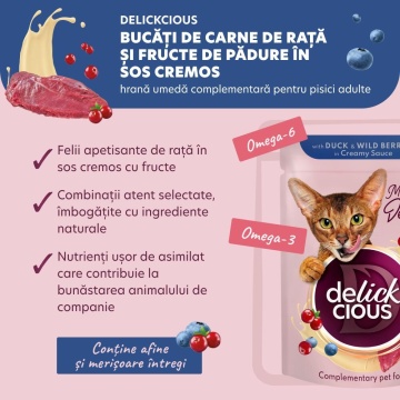 Delickcious Cat - Bucati de Rata & Fructe de Padure in Sos - 80g - Img 4