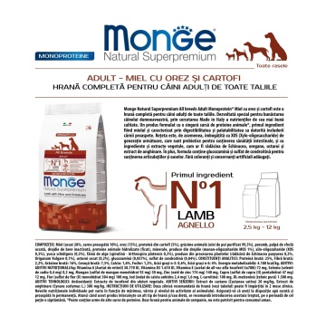 Monge Natural Superpremium Monoprotein Adult All Breeds - Miel, Orez si Cartofi - 12kg - Img 2