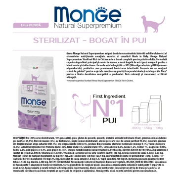 Monge Natural Superpremium Sterilised Cat - Pui - 1.5kg - Img 2